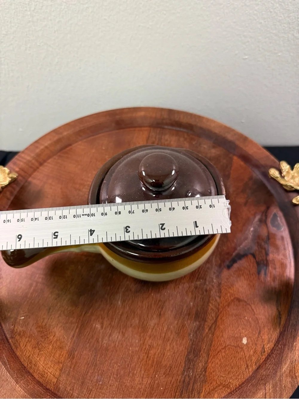 Vintage 2-Tone Glazed Stoneware Handeld Soupbowl and Lidded Crock